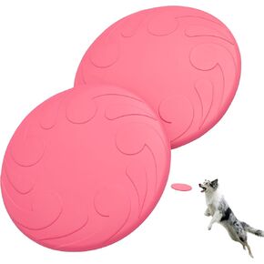 Black Rhino Dog Frisbee Toy - Rubber Frisbee for Dogs - Strong and Durable - Dog Play Toy - 7.2 x 7.5 inches - Set of 2 - Pink