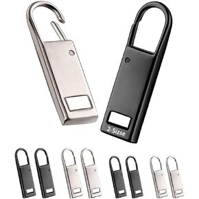 1 one enjoy Metal Zipper Pull Replacement (8 PCS), Includes 2 Black/Silver, 2 Small Silver for Luggage, Shoes, Jackets, Backpacks, Pants