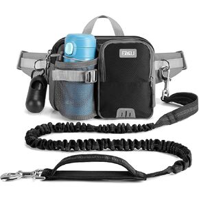 ETACCU Hands Free Dog Leash with Phone Pouch, Water Bottle Holder - Adjustable Waist Belt 19-38 Inch Belt Leash for Running, Reflective Shock Absorbing 37"-54" Extendable