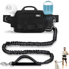ETACCU Hands Free Dog Leash with Zipper Pouch, Waist Belt for Large Medium 2 Dogs for Running, Walking, Jogging and Hiking, Dual Padded Handles and Durable Bungee - Black