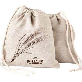 Linen Bread Bags - 2-Pack 11 x 15 inch Ideal for Homemade Bread, Unbleached, Reusable Food Storage, Housewarming, Wedding Gift, Storage for Artisan Bread - Bakery & Baguette