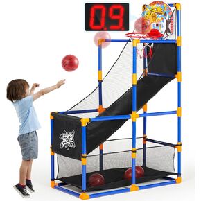 Syncfun LED LED تسجيل كرة السلة الممرات مع لوحة النتائج الإلكترونية وأصوات الهتاف ، 4 كرات ولعب الطوق للأعمار من 3 إلى 12 سنة من العمر في الهواء الطلق - سهلة الإعداد