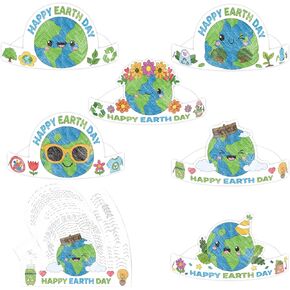 Earth Day Paper Crowns - 24pcs Color Your Own The World Earth Day DIY Paper Crowns Save The Earth Cartoon Paper Hat Environmental Protection Adjustable DIY Coloring Hat Activity Classroom