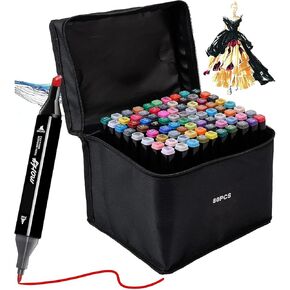 80 Colors Alcohol Markers Set, Dual Tips Blender Art Markers for Drawing Sketching Coloring Artist Pens and Underlining, Professional Permanent Sketch Markers for Kids Adult Coloring