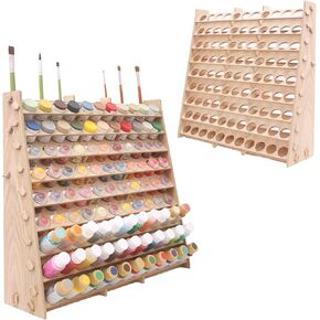 Extra Large Wooden 9-Tiers 99 Bottles' Capacity Wooden Paint Organizer & Paint Brush Rack for Acrylic OIL Craft Hobby Mini Model Paint Paint Station Painting Organizer for Artists(Vertical)