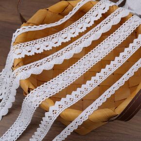 IDONGCAI Cotton Lace Trim Vintage Lace Ribbon Crochet Lace Scalloped Edge for Bridal Wedding Decoration Christmas Package DIY Sewing Craft Supply 5 Yards Each (White)