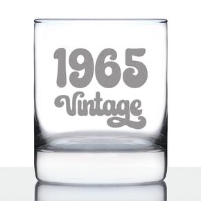 Vintage 1965 - Fun 59th Birthday Whiskey Rocks Glass Gifts for Men & Women Turning 59 - Retro Whisky Drinking Tumbler
