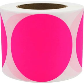 Fluorescent Pink Color Coding Labels for Organizing Inventory 4 Inch Round Circle Dots 500 Total Adhesive Stickers On A Roll