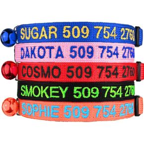 GoTags Personalized Cat Collar with Embroidered Name and Number, Safety Breakaway Buckle Snag-Proof Design, Adjustable Customized Nylon ID Collar with Bell for Cat or Kitten, 5 Color Options