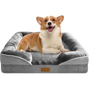 Orthopedic Dog Bed with Sides - Dog Sofa Beds for Medium Dogs, Supportive Foam Pet Couch Bed with Washable Removable Cover, Waterproof Lining and Non-Slip Bottom, Grey - M