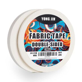 Double-Sided Fabric Tape (2 Rolls) - No Sewing or Ironing Required, Perfect for Quick Clothing Repairs, Fabric Bonding, Adhesive Cloth Tape for Hemming and DIY Crafts (2/5inch+1inch)