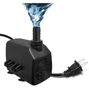400GPH 25W Ultra Quiet Submersible Water Pump, 1000L/H Flow with 6.5ft High Lift for Aquariums, Fish Tanks, Ponds, Hydroponics, and Statuary - Black
