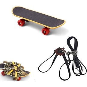 Tortoise Harness and Leash with Mini Skateboard for Turtle, Tortoise Leash, Tortoise Skateboard for Bearded Dragon Lizard, Skateboard for Pet Tortoise, Turtle Harness (Black with Bell, Large)