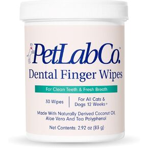 PetLab Co. Dental Finger Wipes - Easy to Use Dog & Cat Teeth Cleaner - Freshens Breath & Provides A Thorough Clean – Supports Overall Oral Hygiene – Alcohol & Fragrance Free