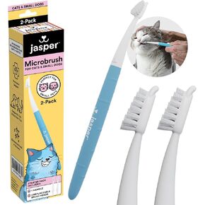 Jasper Microbrush Cat Toothbrush, Soft-Bristled Cat Toothbrush Kit for Cats, Puppies and Small Dogs, Premium Non-Slip Handle with 2 Replaceable Tooth Brush Heads, Use with Cat Toothpaste