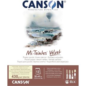Canson Mi-Teintes Velvet Drawing Paper Pad, Cream White, Glue Binding, (260lb/430g), 12 Sheet, 12.6x16.1 inch, 1 Count