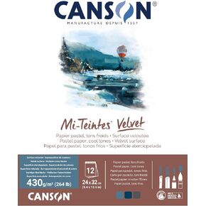 Canson Mi-Teintes Velvet Drawing Paper Pad, Cool Tones, Assorted Colors, Glue Binding, (260lb/430g), 12 Sheet, 9.4x12.6 inch, 1 Count