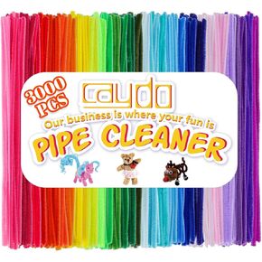 Caydo 3000 Pieces Pipe Cleaners 40 Assorted Colored Chenille Stems with 100 Pieces Wiggle Eyes for Art and Crafts, Children’s Craft Supplies (6 mm x 12 inch)
