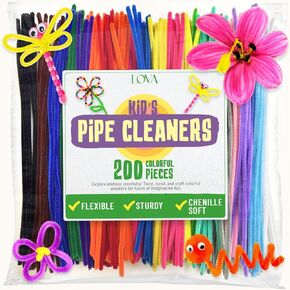 (200) Premium Pipe Cleaners Craft (20 Colors, 10 Each) Craft Pipe Cleaners Bulk, Chenille Stems, limpia Pipas para manualidades, Pipecleaners, Chenille