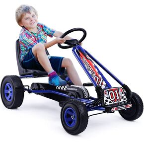 HOMGX Pedal Go Kart, Outdoor Kids Off-Road Go Kart with 2-Position Adjustable Bucket Seat, 2 Safety Brakes, EVA Rubber Tires, Pedal Powered Ride On Kart for Boys & Girls 3-5 (Blue)
