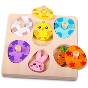 Easter Basket Stuffers - Easter-Themed Wooden Peg Puzzle for Toddlers 1-3, Montessori Educational Toy and Learning Activity
