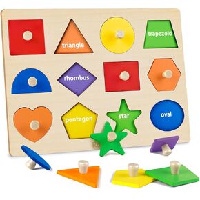 Roberly Shape Wooden Puzzles for Toddlers 1-3, Montessori Toys Peg Puzzle Geometric Color Matching Board for Girls Boys 12-18-24 Months Preschool Learning Educational Toys Birthday Gifts for Kids