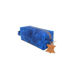 Handmade Leather Toiletry Bag, Sax Blue, Unisex, Soft, 100% Genuine Leather (Sax Blue)