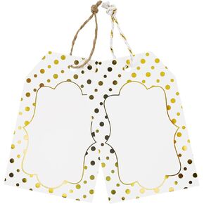 joycraft 100Pcs Gold Foil Blank Tags with String, Foil Gold Dot Gift Tags, 2.1x3.5 inch White Kraft Paper Tags, Personalized Gift Wrap Tags for Wedding Party Favor Classic Birthday Baby Shower