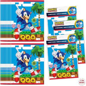 Unique Sonic Party Bags | 24 ct | Sonic Goodie Bags for Sonic Party Favors | Sonic Birthday Party Decorations | Includes Sticker for Birthday Child