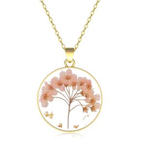 Baby's Breath Pressed Wildflower Necklace, Handmade Real Flower Necklace, Handmade Gold Pressed Flower Necklace, Personalized Necklace Jewelry with Real Pressed Flowers Resin Birth Flower Necklace