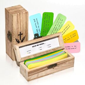 Handmade With Wooden Box Blessings Hope Jar,Read Me When Bible Verses Jar, Christian Gifts for Women Men Mom Dad Friend, Comes With 92 Color Coded Bible Verses in a Jar,Bible Study Supplies