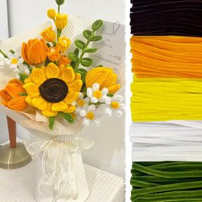 Pipe Cleaners Craft, Sunflower Color Set, 5 Colors 500pcs Thick & Durable Chenille Stems Fuzzy Sticks Craft Supplies Pipe Cleaners for DIY Art and Craft Creative Gift Party Decorations