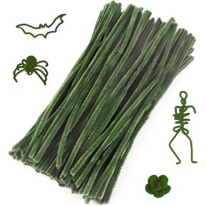Caydo 100 Pieces Dark Green Pipe Cleaners Craft Supplies Flexible Chenille Stems for DIY Crafts Project and Decoration, 6 mm x 12 Inch