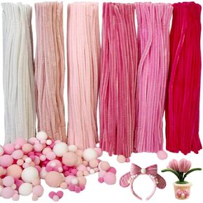 URSDIART Pipe Cleaners,900+ Craft Supplies,Red Pipe Cleaners Craft and Red Pom Poms,Bulk Chenille Stems for DIY Art and Craft School Art Supplies Projects Creative Gift Wrapping Party Decorations