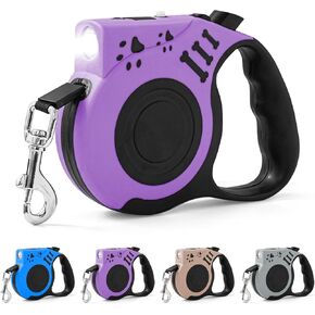 Retractable Dog Leash with USB Rechargeable Flashlight for Night Walks, 16FT Automatic Telescopic Tractor Dog Leash for Small and Medium Dogs, Purple