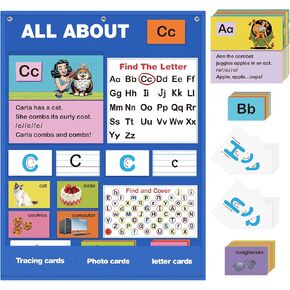 Alphabet Learning Pocket Chart, Alphabet Wall Chart for Toddlers 1-3, Handwriting Practice Letter Tracing Circle Time Learning Center for Classroom, Preschool Classroom Must Haves XL35x 27"