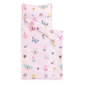 Wake In Cloud - Toddler Nap Mat with Pillow and Blanket, for Kids Girls in Kindergarten Daycare Preschool Pre K, Roll Up Sleeping Bag, Cute Butterfly Flowers, Pink, Standard