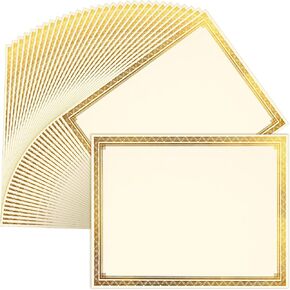 150 Sheets Blank Gold Foil Award Certificate Paper 8.5 x 11 for Printing, Gold Border Award Certificates for Graduation Diploma, Achievement, Participation Awards, Document Cardstock Paper