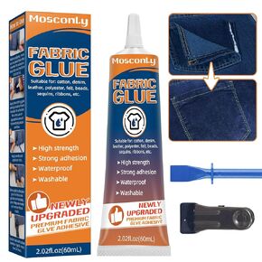 Fabric Glue Permanent, Washable Clothing Glue for All Fabrics, Waterproof Adhesive for Leather, Denim, Cotton, Polyester, Ideal for Patches, Repairs & Crafts (60ml)