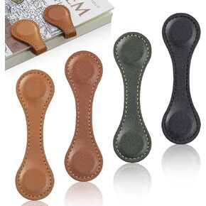 4 PCS Magnetic Leather Bookmarks for Reading Women, Timeless Magnetic Book Marks for Reading Men, Book Lovers, Teachers with Exquisite Gift Box (Light Brown, Dark Brown, Vintage Green, Black)