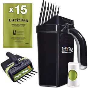 Neater Pets Lift N’ Bag Trap Door Dog Pooper Scooper with Bag Attachment for Small to Large Breeds - 60 Refill Bags - Heavy Duty Dog Poop Scooper for Yard & Walks, One-Handed Operation, Direct to Bag