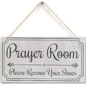 TOMATO FANQIE Prayer Room Please Remove Your Shoes' - Door Sign - Handmade Shabby Chic Wooden Door Sign/Plaque Wooden Hanging Sign 5" X 10" (US-G041)