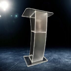 YIYIBYUS Mobile Detachable Acrylic Transparent Curved Podium for Speeches, Opening Ceremonies, Celebrations and Other Occasions,Countertop Size 60x40cm,Easy Assembly Required (Arc)