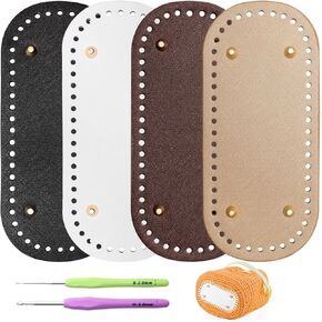 Coitak 4 PCS Bag Bases for Crochet with 2 PCS Crochet Hook, 4 Colors Leather Purse Bottoms for Crocheting, Long Oval Purse Making Supplies with Holes for DIY Crochet Bag