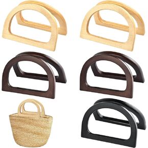 10 Pcs Wooden Bag Handles, D-Shaped Handbag Handles Replacement, Purse Making Supplies Boho Decorative Purse Handle for Crochet Straw Beach Bags
