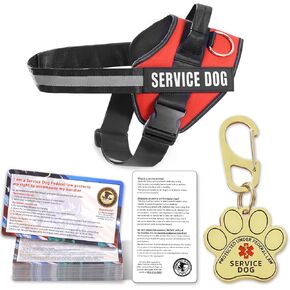 Service Dog Vest, ID Tag + 50 ADA Information Cards, Service Dog Harness in Sizes X Small to XX Large, Metal Dog Tag has Ruggedized Clip, 2-Sided Service Animal Cards,ESA Accessory Set Small
