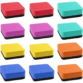 12 Pack Multicolor Dry Erase Erasers, Magnetic, Plastic, 1.97 x 1.97 Inches, 6 Colors, 12 Pieces, Classroom, Office, Home