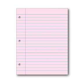 School Smart 3-Hole Punched Filler Paper, 8-1/2 x 11 Inches, Pink, 100 Sheets - 087155
