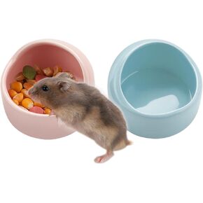 VanEnjoy 2 Pack Small Hamster Food Bowl Ceramic Guinea Pig Food Dish No Spill Hamster Food and Water Bowl Small Animal Food Bowl for Chinchilla Hedgehog Hamster Gerbil - Pink and Blue