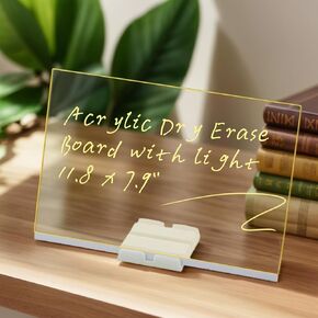 LED Note Board with Colors Adjustable Angle Light Up Acrylic Message Board, Led Drawing Board, Illuminated Acrylic Notepad with 7 Pens (11.8" × 7.9")
